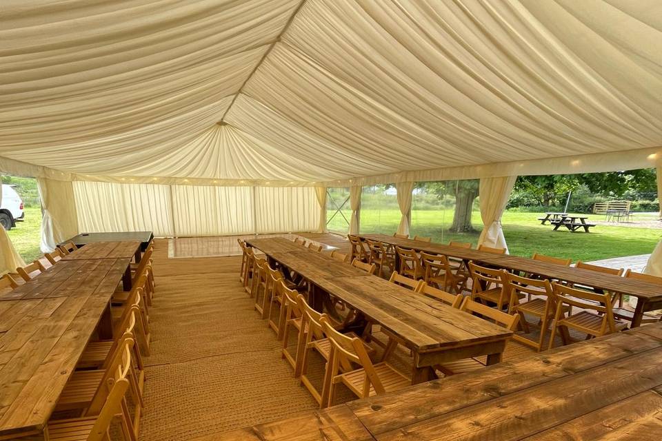 Trestle tables and seating