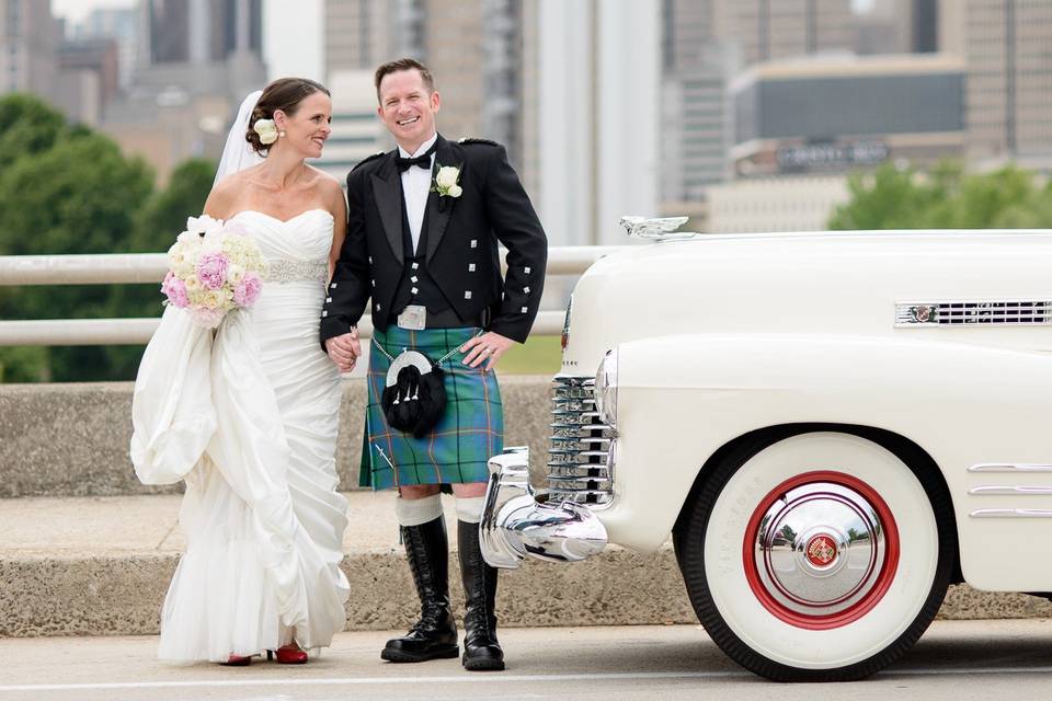 Vintage car wedding