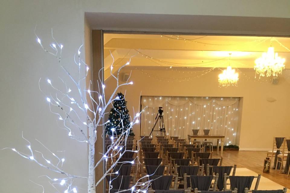 Chair sashes and LED trees