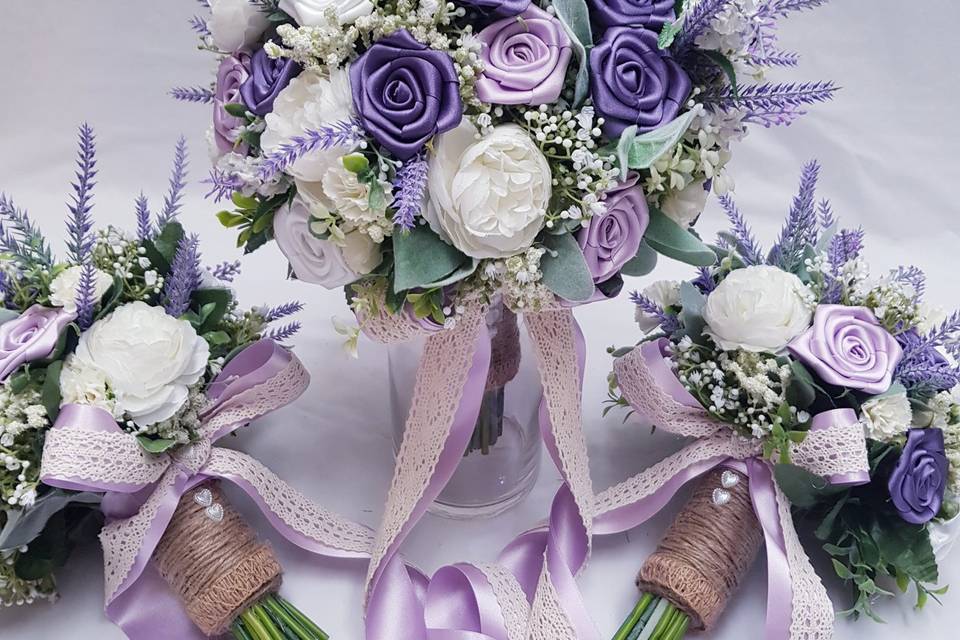 Silk purple and white roses