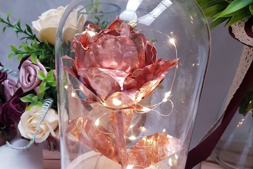 H/made copper Roses in Belljar
