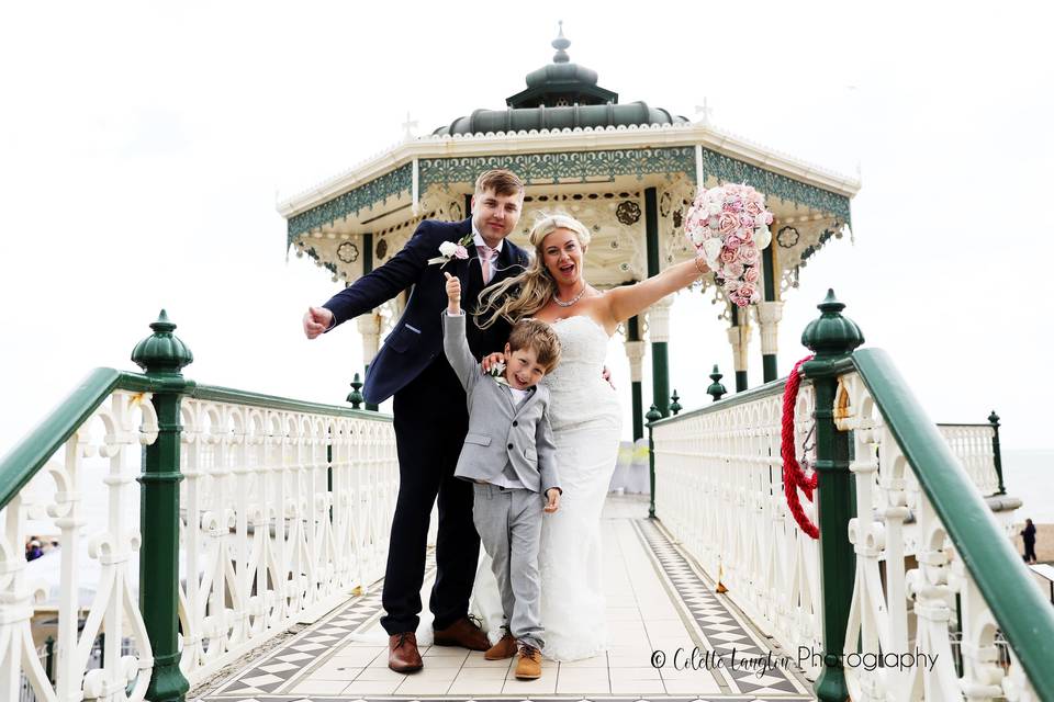 Bride and groom on bandstand