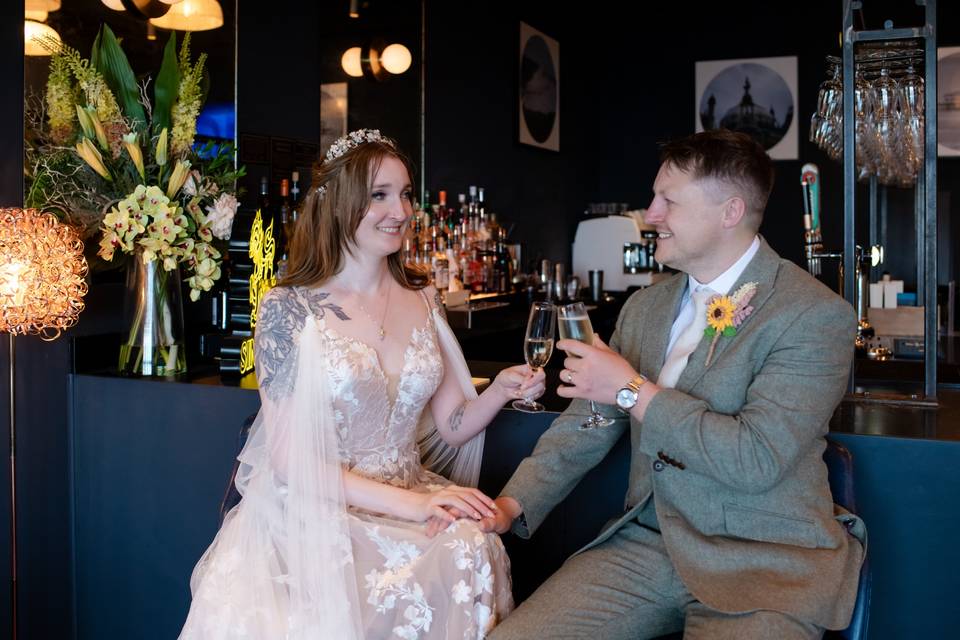Bride and Groom in Bar