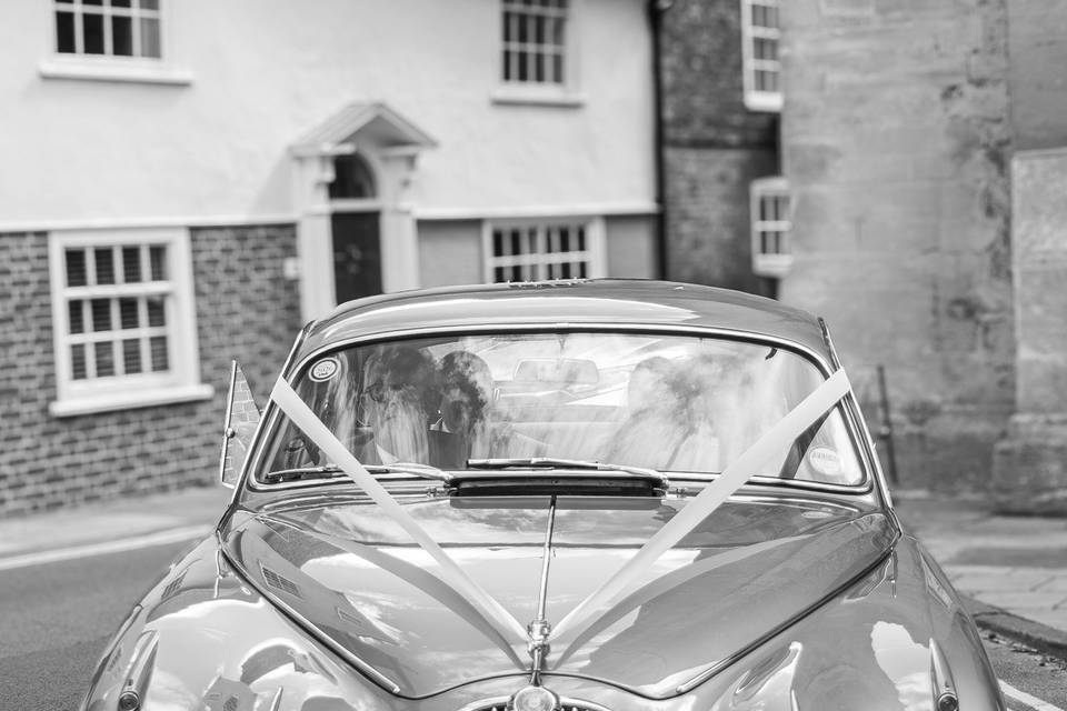 Vintage car on wedding day