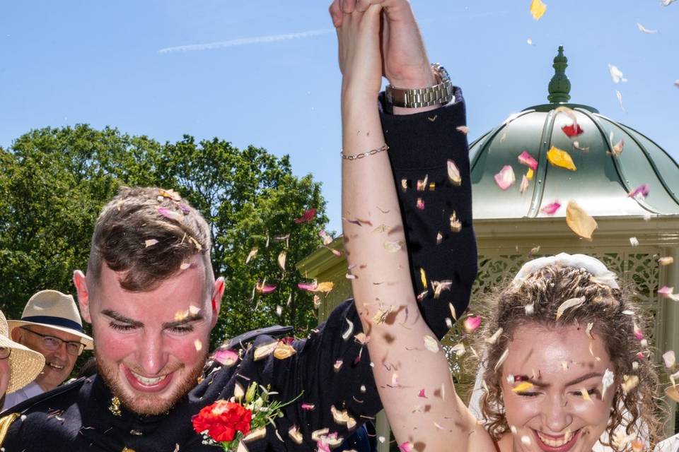 Bride and Groom confetti shot