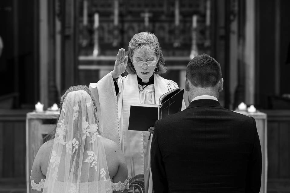 Bride and groom in church