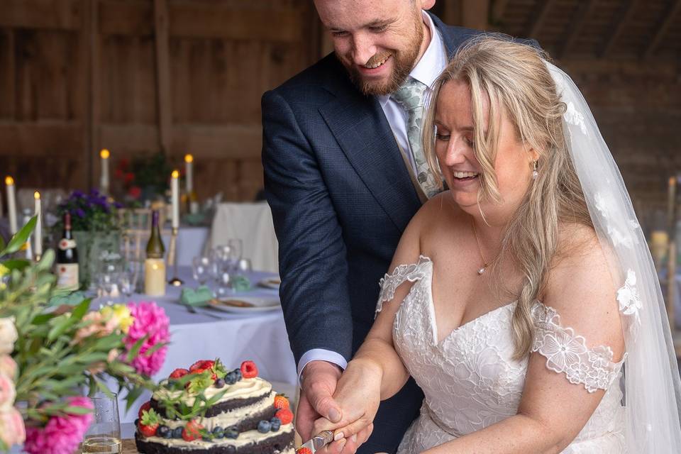Bride and groom cake cutting