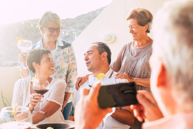 A family laughing and jokin