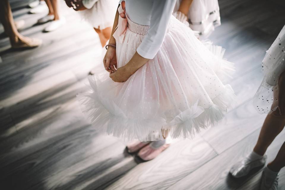 A bridesmaid on the dancefloow