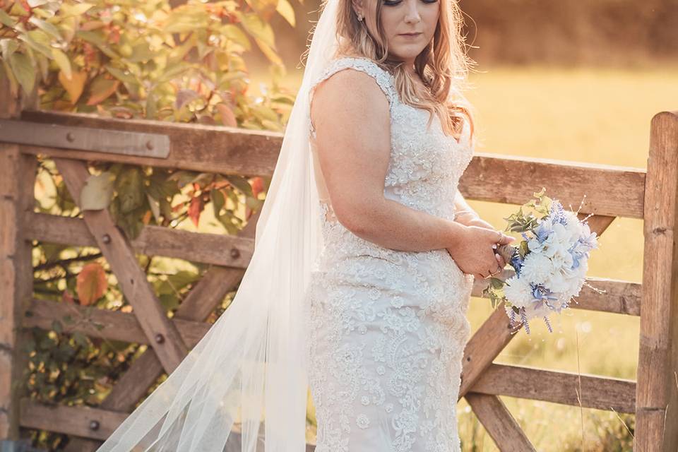 Bride Clock Barn Golden hour