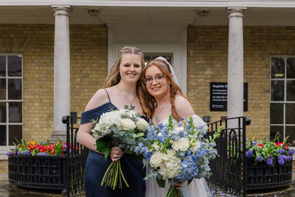 Bride and bridesmaid