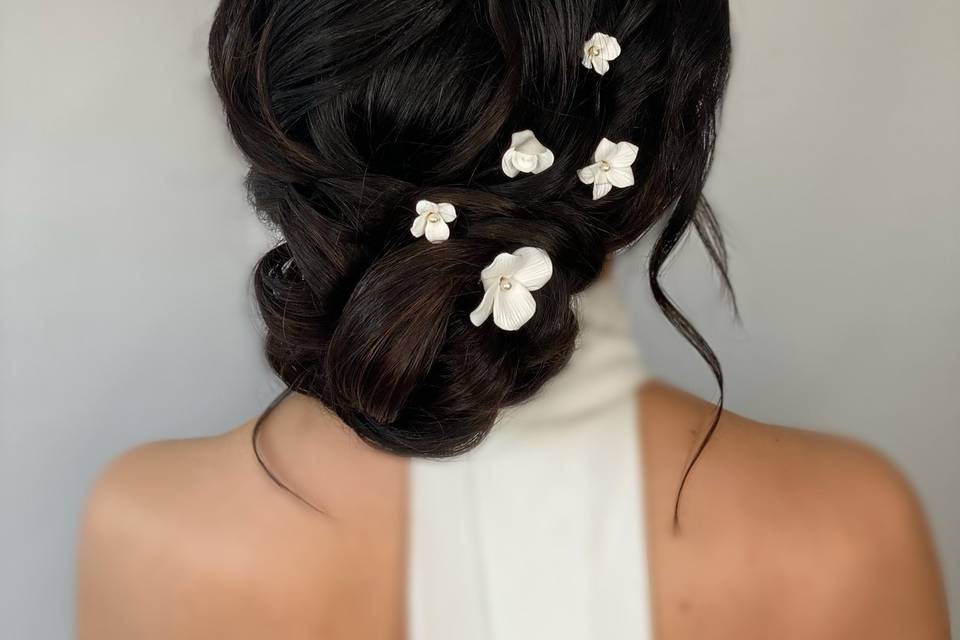 Low textured bridal bun