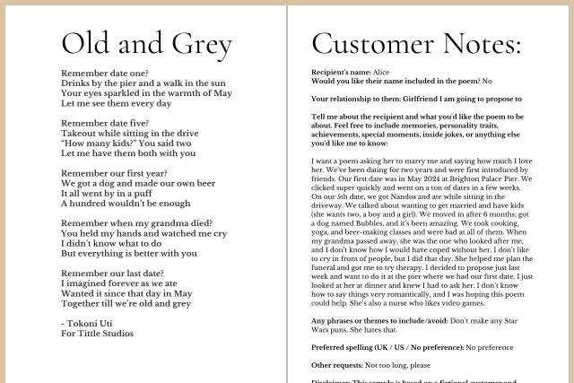 Proposal Poem + Customer Notes