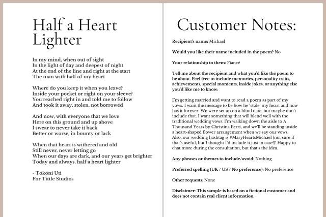 Wedding Poem + Customer Notes