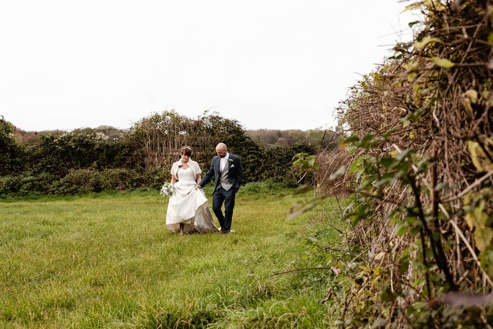 Bride and groom walk