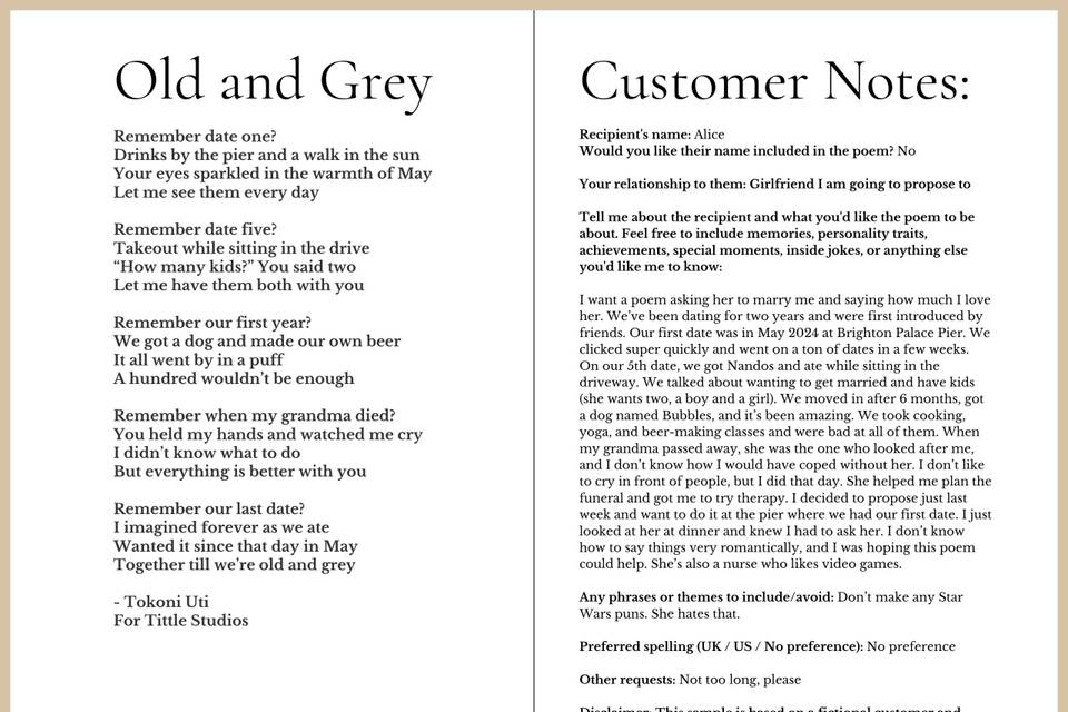 Proposal Poem + Customer Notes