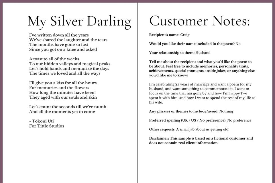 Anniversary Poem + Notes