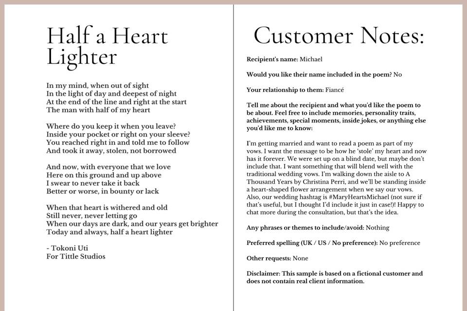 Wedding Poem + Customer Notes