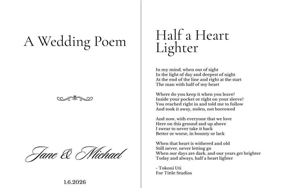 Wedding Poem + Cover