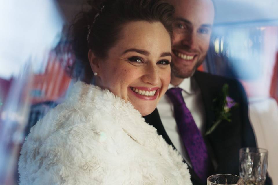 Bride and Groom in the car