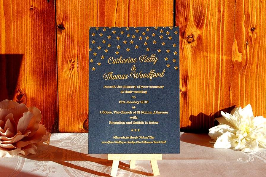 Embossed wedding invitation