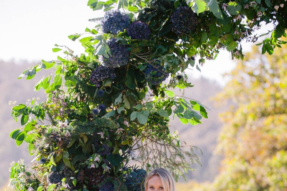 Outdoor hydrangea archway