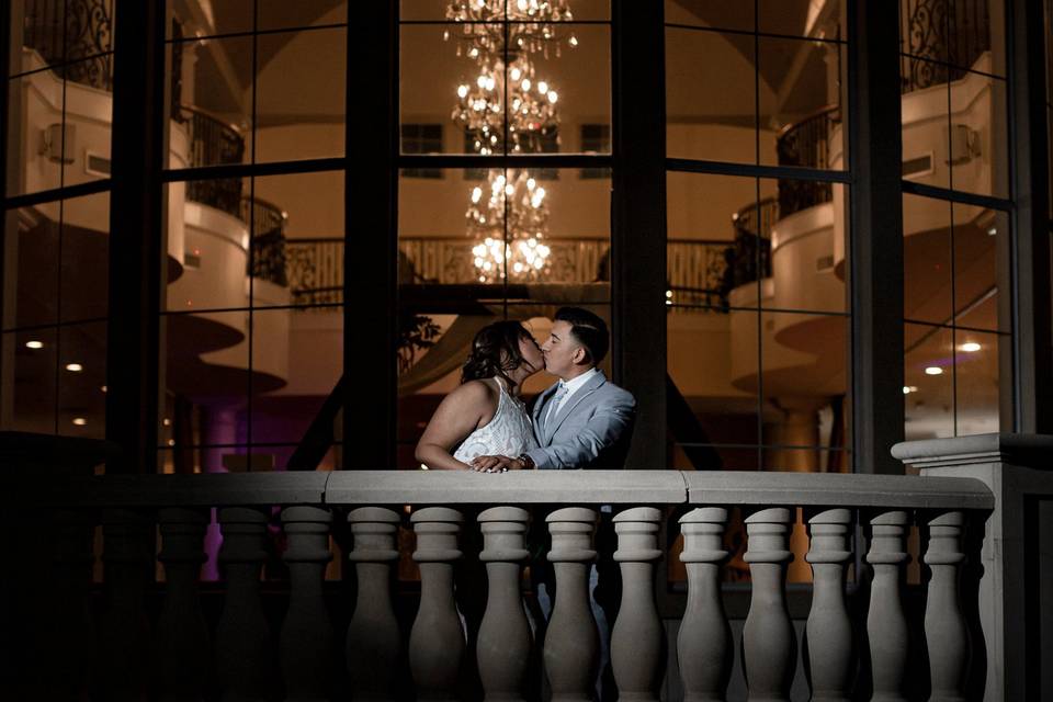 Bride and groom at night