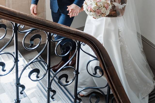 Couple walking on stairs