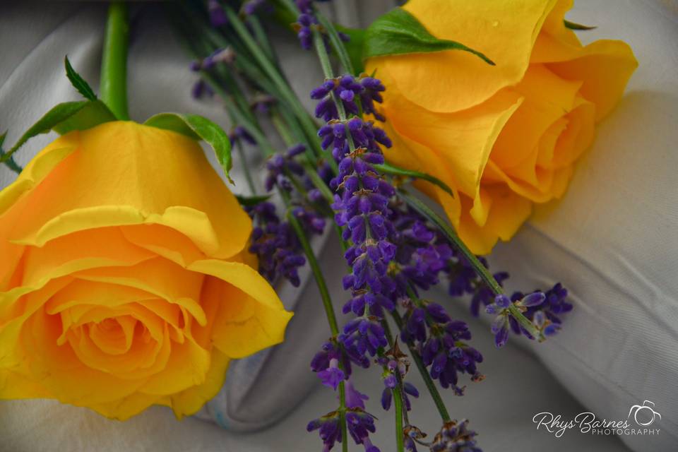 Yellow roses and lavender