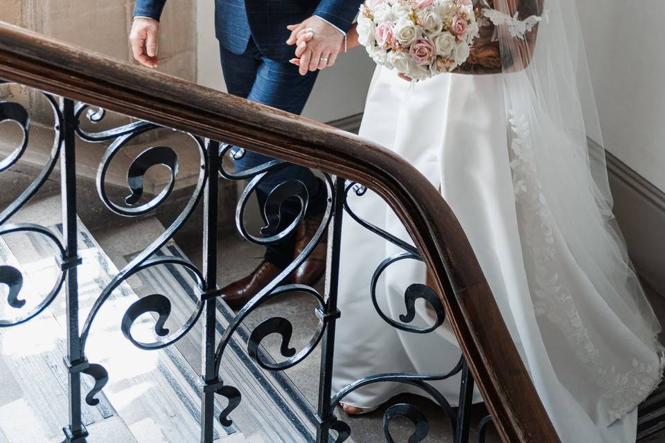 Couple walking on stairs
