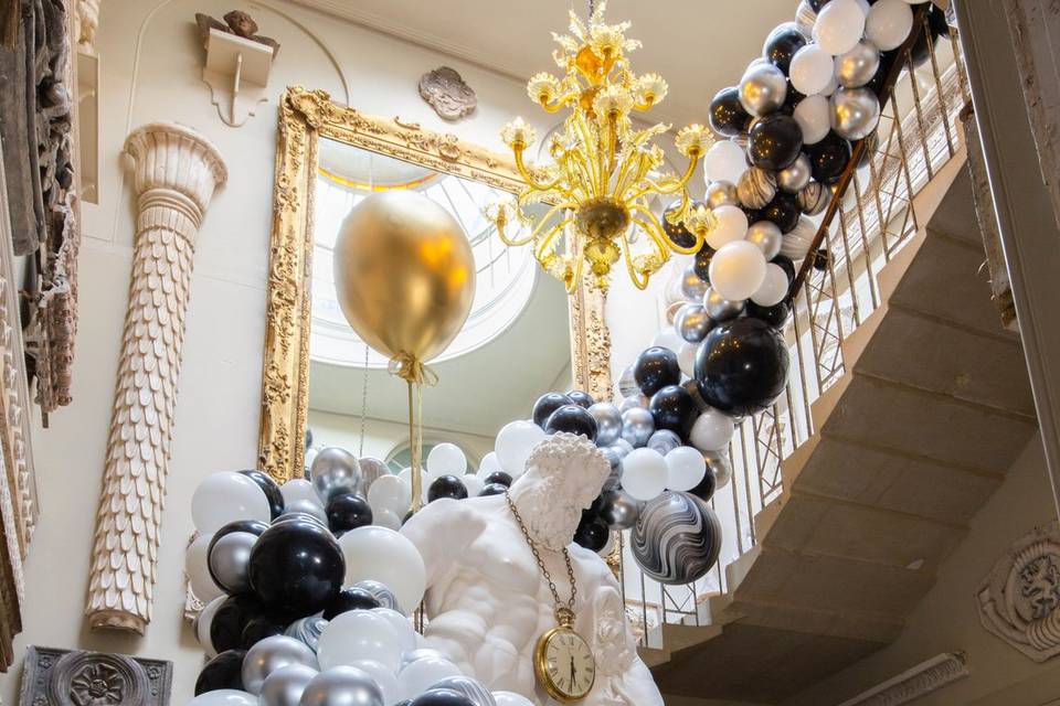 Cascading balloons in monochrome