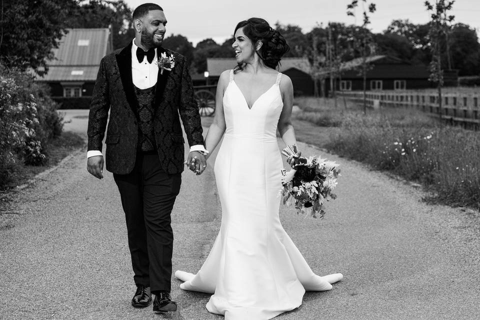 Newlyweds walking