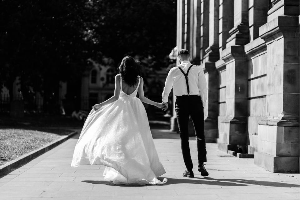 Holding hands in black and white