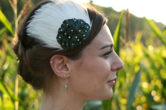 Celine - Feathered headpiece embellished with Swarovski crystals