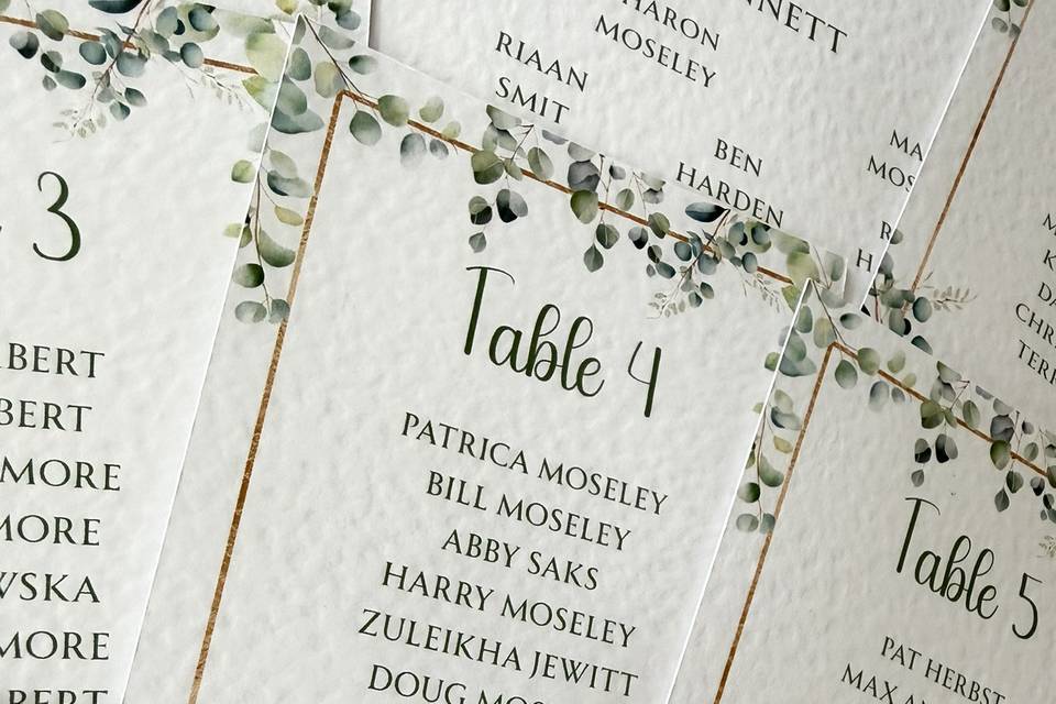 Table Plan Cards