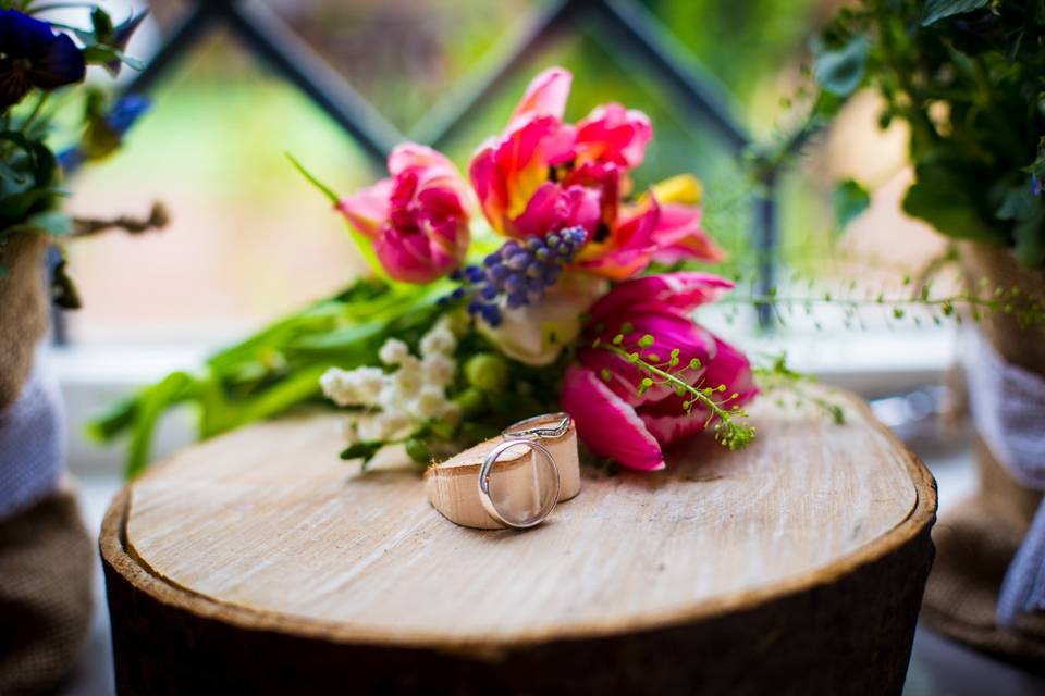 Lovely wedding flowers and rings