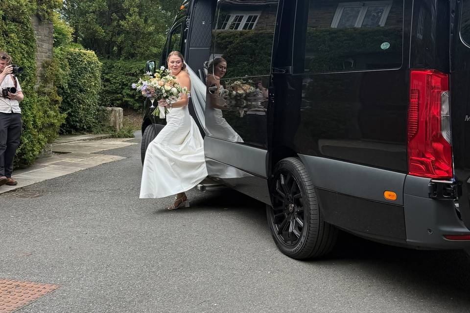 Bride arriving in the Sprinter