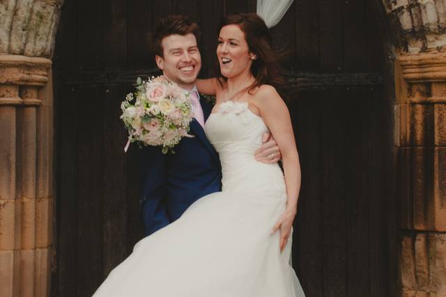 Wind lifts up brides veil
