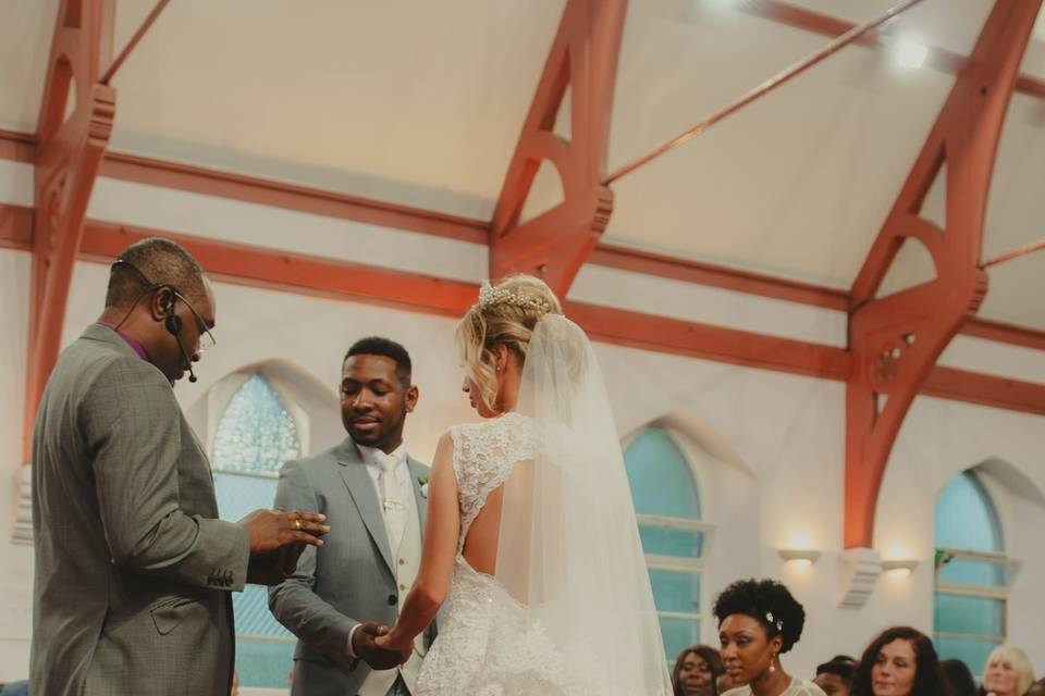 Bride and groom take vows
