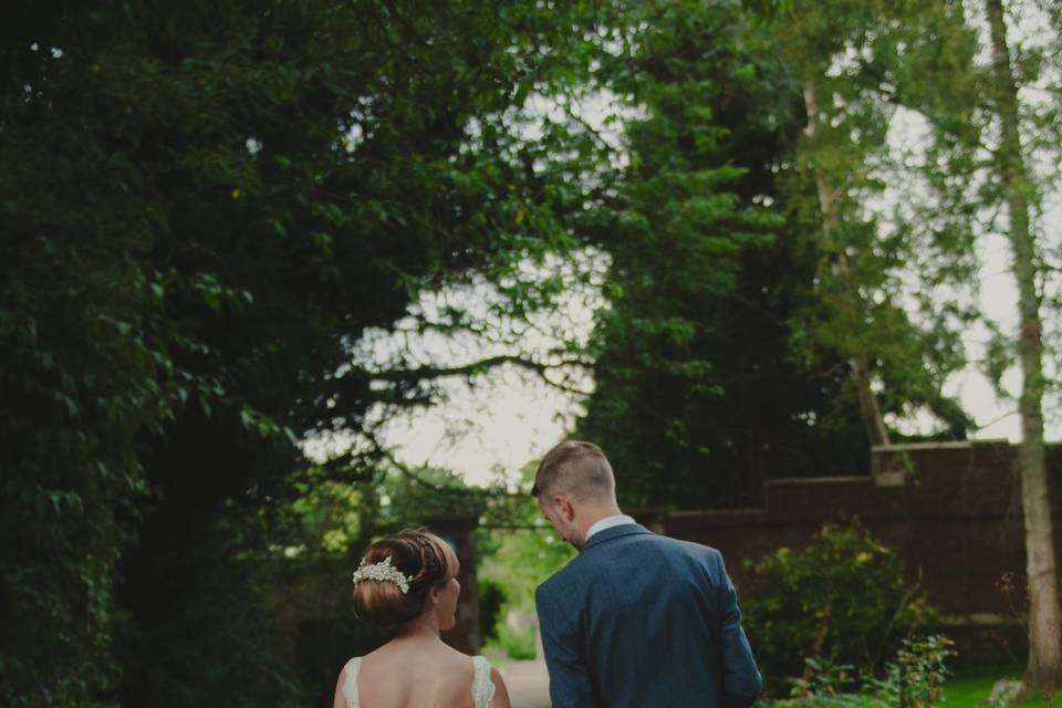 Bride and groom walking