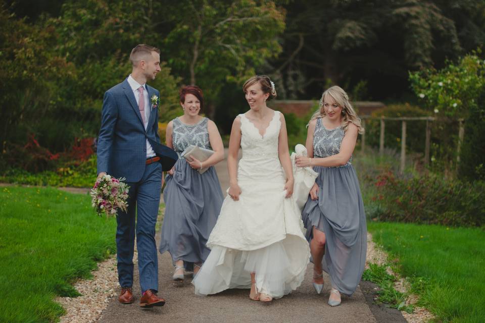 Bride, groom and bridesmaids