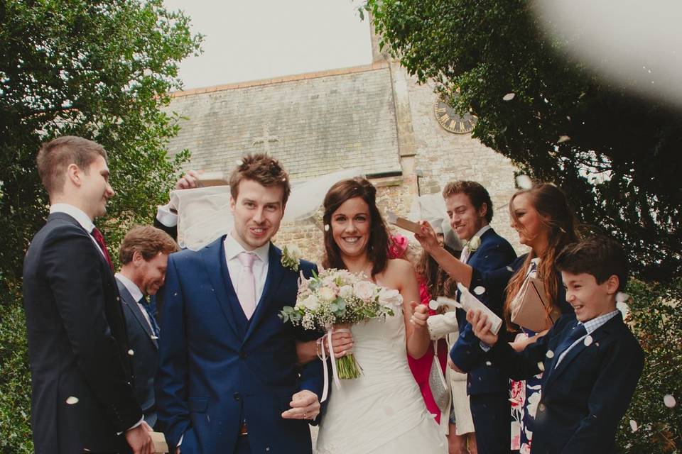 Confetti outside church