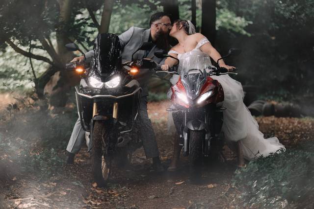 Bride and Groom on Motorcycles
