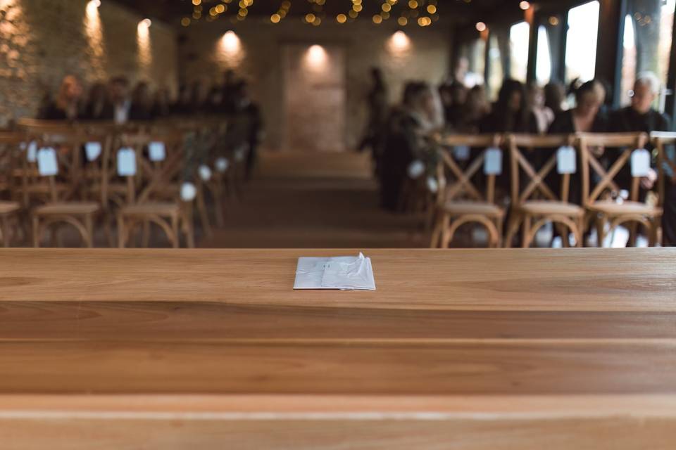 Rustic wedding ceremony setup