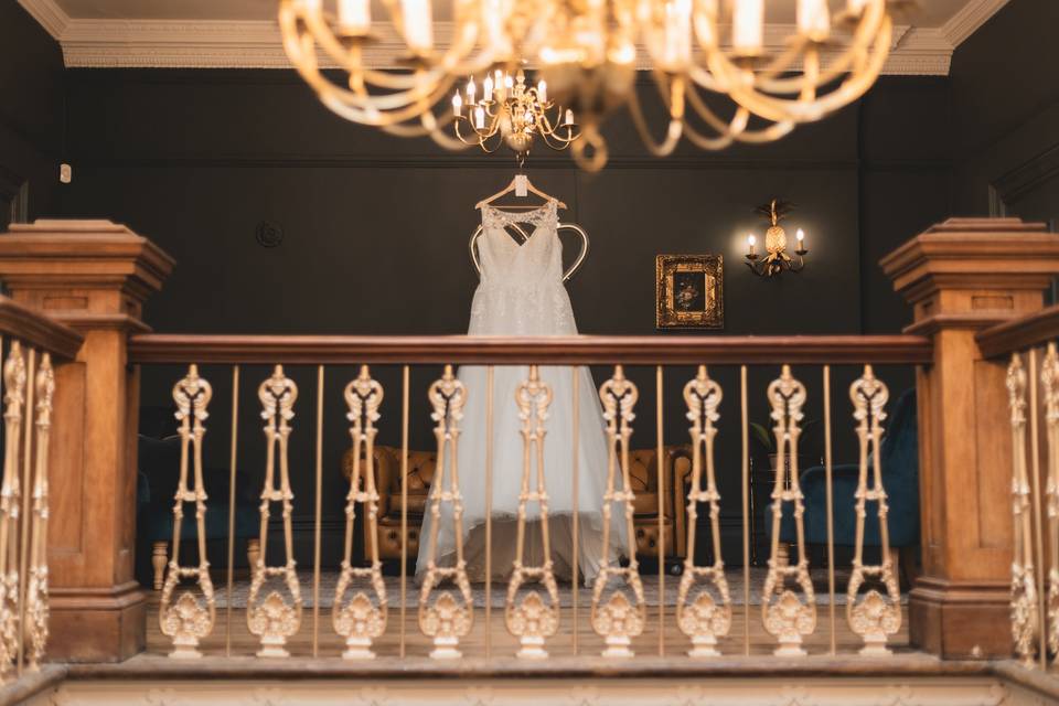 Wedding Dress Hanging at Venue