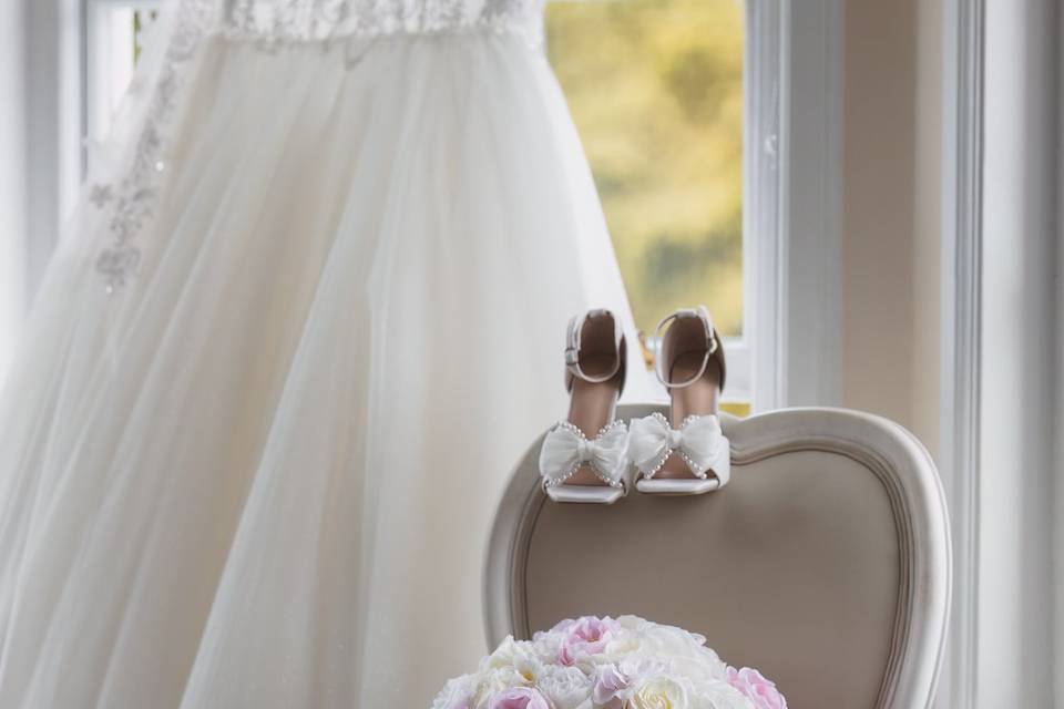 Bridal Shoes and Dress Detail