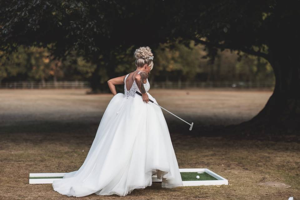 Bride Playing Golf