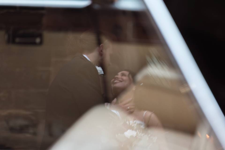 Bride Reflection in Car