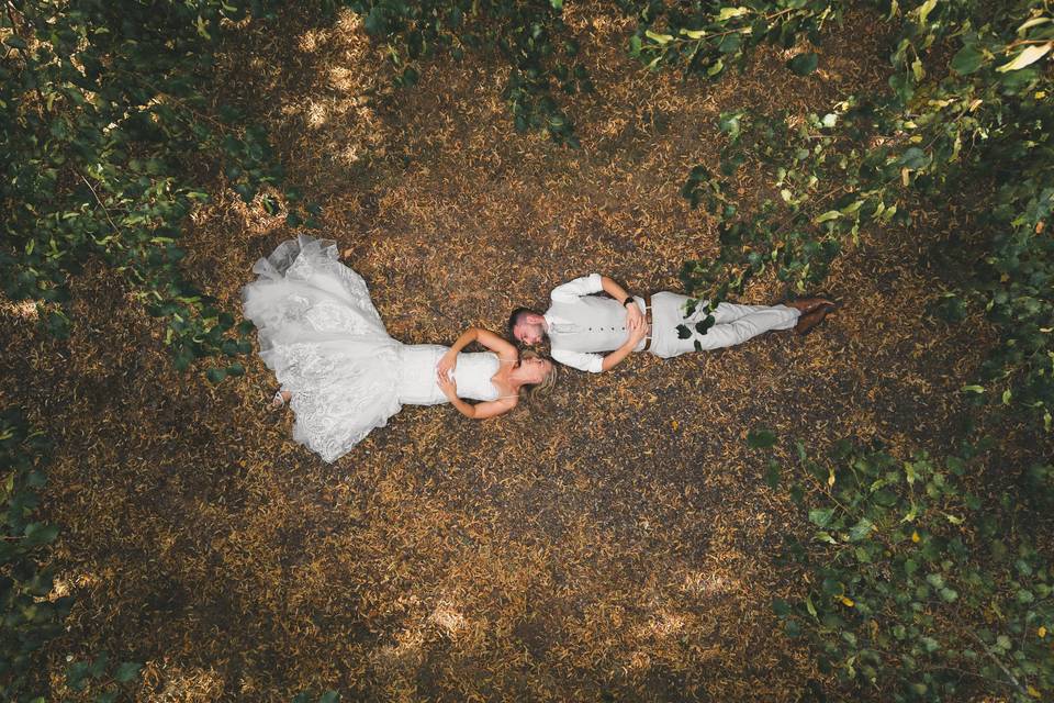 Couple pose drone photography