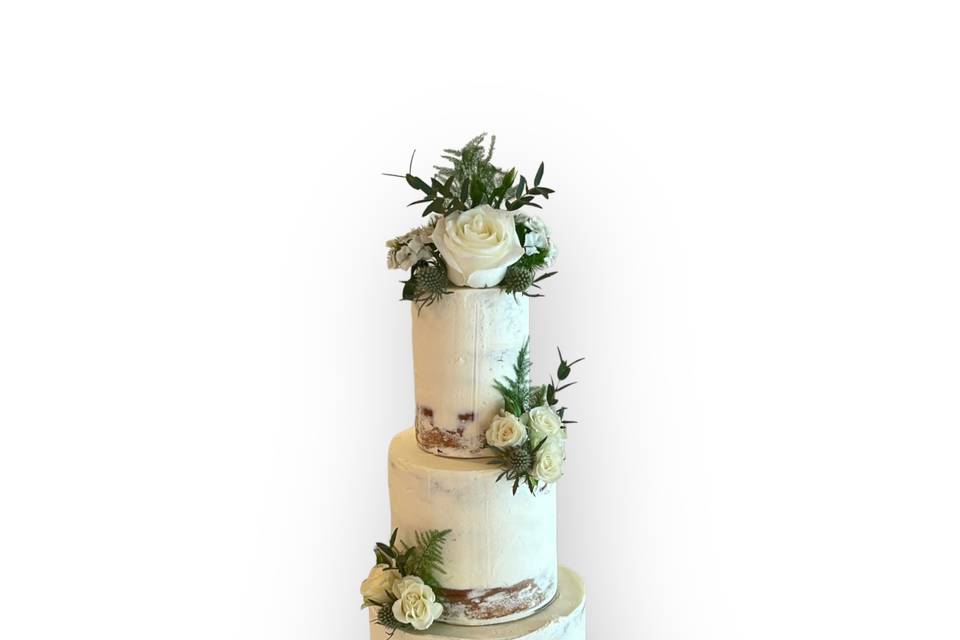 Semi naked cake with fresh flo